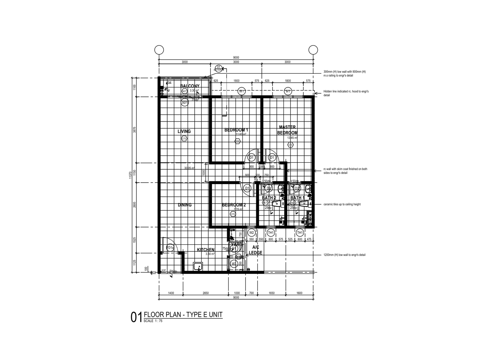Aman Residensi Type E Floor Plan 900 sqft 3BR 2BA