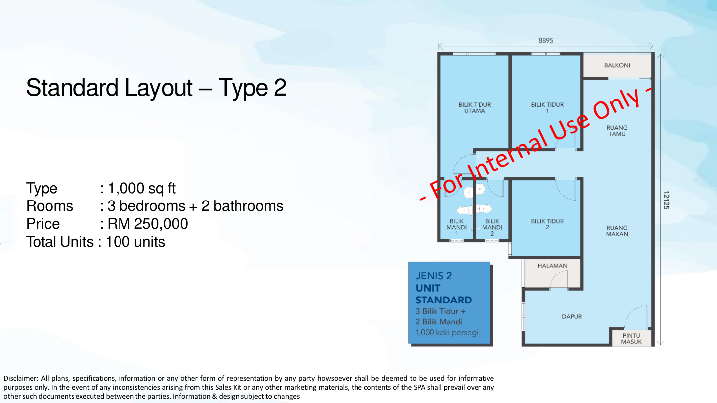 Type 2 Layout 1,000sqft